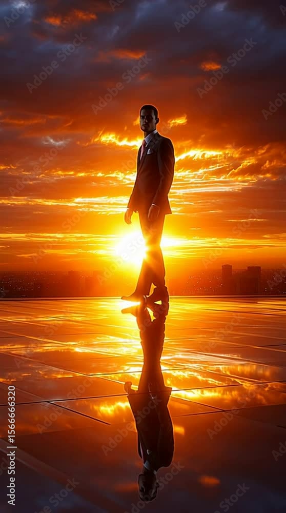 Shadow Silhouette Businessperson Rooftop Sunset