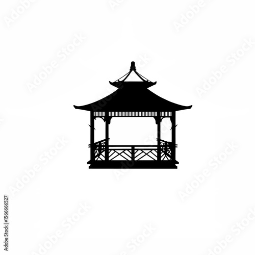 Silhouette of a pavilion made entirely of bamboo on white background