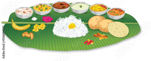 South Indian Veg Food Thali Vector Illustration