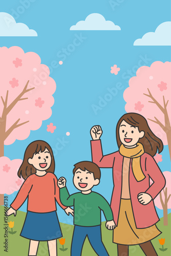 Family Enjoying Spring in the Park Illustration