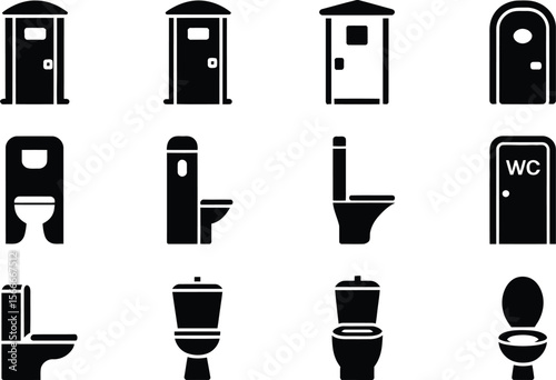Twelve Black Silhouette Toilet and Restroom Icons bathroom