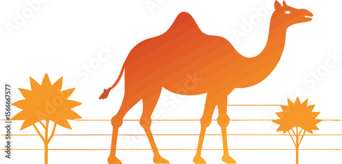 Silhouette Illustration of a Standing Camel in a White Background