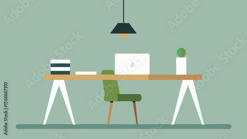 Empty wooden school desk and chair in a bright room interior, nobody around