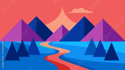 Winter mountain vector landscape illustration with snowy peaks and a clear sky, symbolizing nature's travel allure