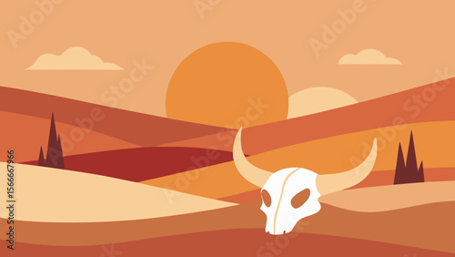 Desert sunset with silhouetted palm trees and a camel caravan, a true oasis landscape