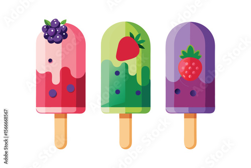 A berry yogurt ice cream popsicle bars sweet summer treat on a stick clean vector, eps