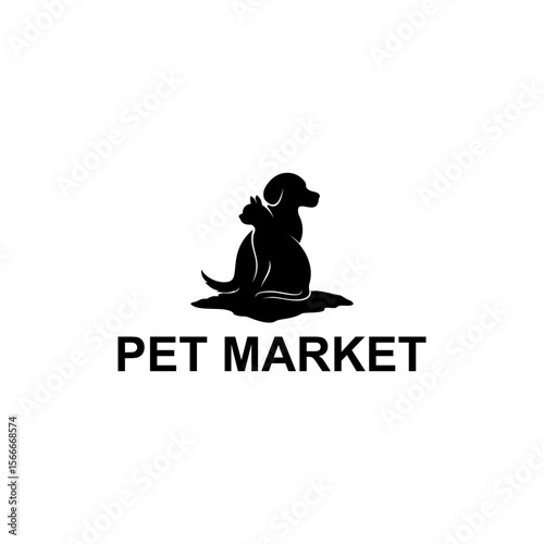 Elegant Pet Market Logo Design Showcasing a Symbolic Bond Between Dog and Cat Silhouette