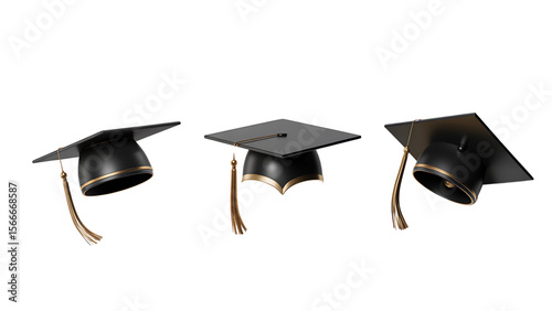 Graduation caps render celebrates academic achievement, perfect for education-themed projects, offering a classic symbol of learning and accomplishment.