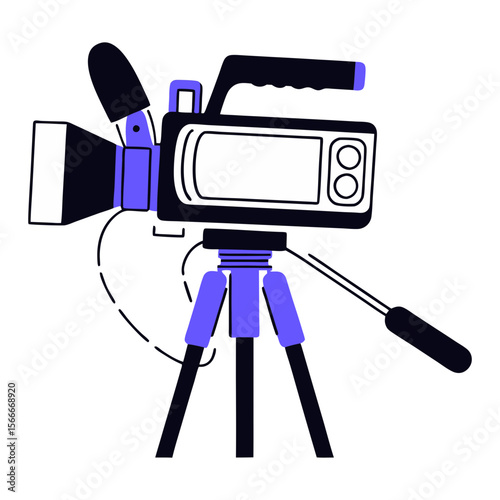 Modern video camera on tripod silhouette