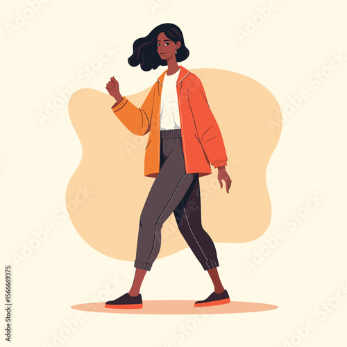 Modern Woman in Jacket Taking a Leisurely Walk