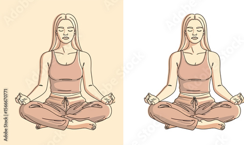 Woman meditating zen yoga pose mindfulness meditation spiritual wellness art