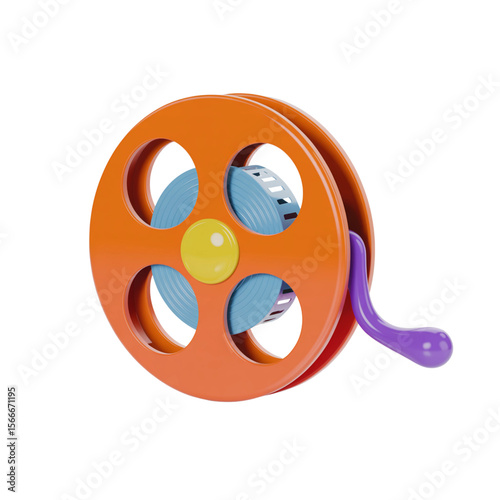 Colorful film reel design for graphic projects related to cinema, media, and video production, a vintage retro symbol of motion pictures.