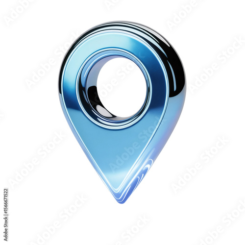 Sleek chrome map pointer location design suitable for web, print, or application interface elements, showcasing modern cartography and digital mapping concepts.