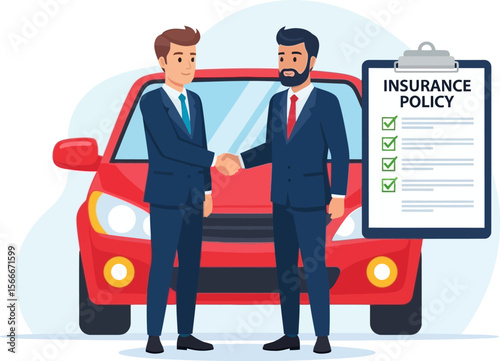 Car insurance policy agreement handshake vector illustration concept