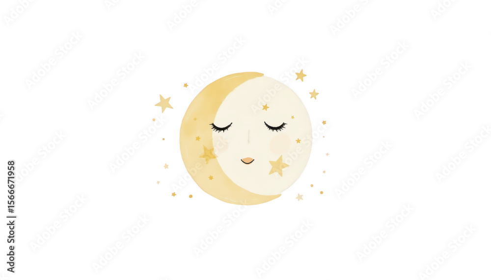 Fototapeta premium Charming cartoon moon with twinkling stars, a whimsical night sky illustration for kids