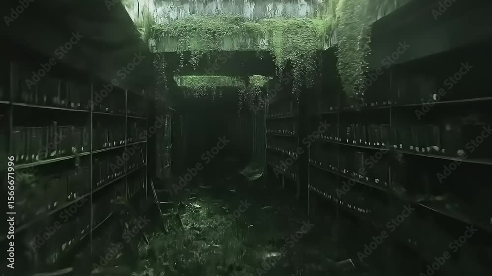 Eerily Quiet: Post-Apocalyptic Library Reclaimed by Nature, A World Without Readers