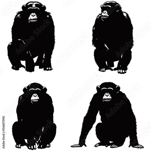 Chimpanzee Silhouette, Captivating silhouettes of chimpanzees in various poses, these simple yet powerful visuals capture the essence of these remarkable primates.