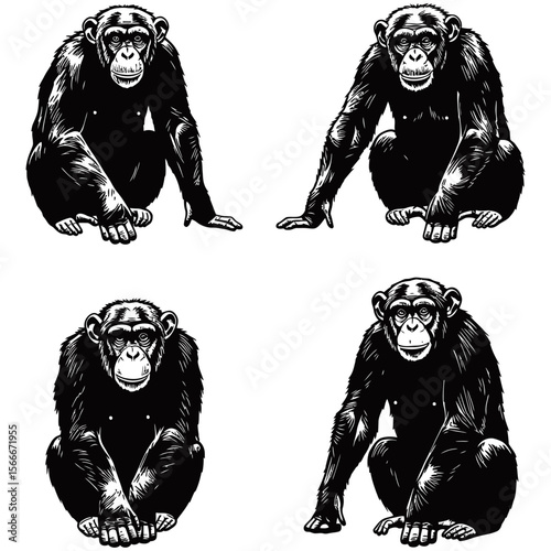 Chimpanzee Silhouette, Captivating silhouettes of chimpanzees in various poses, these simple yet powerful visuals capture the essence of these remarkable primates.