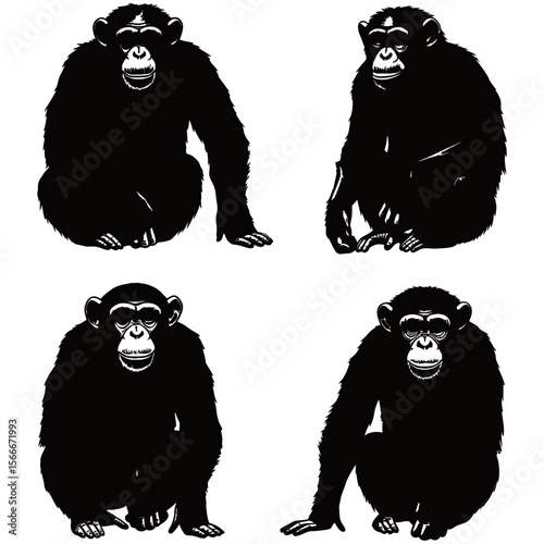 Chimpanzee Silhouette, Captivating silhouettes of chimpanzees in various poses, these simple yet powerful visuals capture the essence of these remarkable primates.