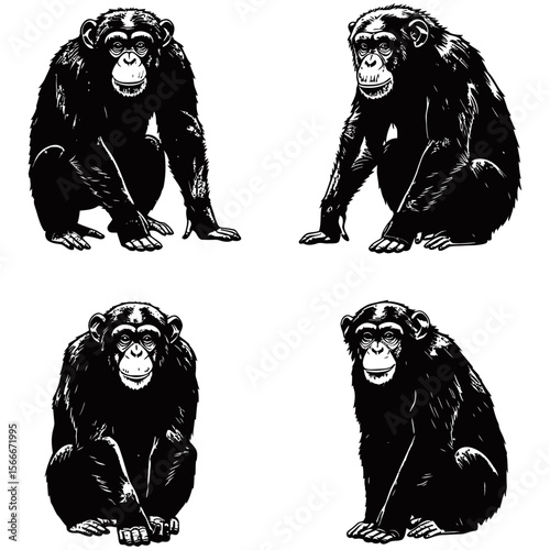 Chimpanzee Silhouette, Captivating silhouettes of chimpanzees in various poses, these simple yet powerful visuals capture the essence of these remarkable primates.