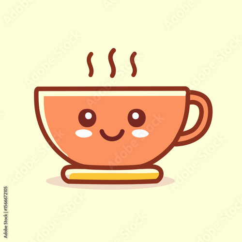 Cute Cartoon Coffee Cup Illustration, Whimsical Design, Cheerful Mood, Graphic Art