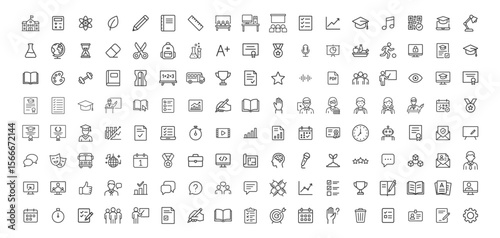 Education and learning line icons set. School minimalist black line 136 icon set. Vector
