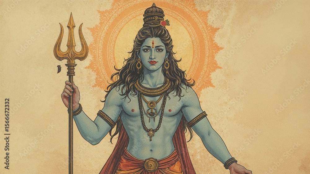 Obraz premium A majestic artwork of Lord Shiva in serene detail. Perfect for spiritual decor, meditation space, or art collectors seeking divine tranquility&nbsp;in&nbsp;their&nbsp;space.