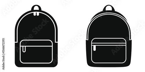 Stylish Black Backpack Icons Set - Modern School Bag & Travel Pack Silhouettes