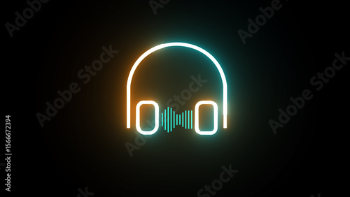 Glowing neon line headphones icon with dynamic audio visual effects