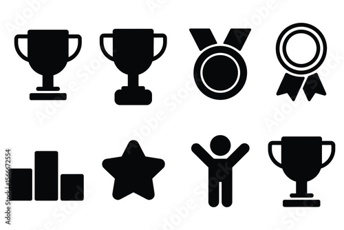 Award icons trophies medals podium star person trophy