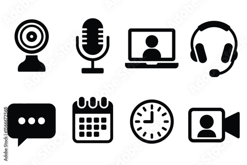 Webcam microphone laptop headphones chat calendar clock video