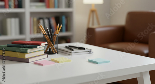 Wallpaper Mural Cropped shot of white table with books, stationery and copy space in blurred study room Torontodigital.ca