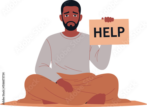 Seeking help man holding sign asking for support mental health awareness