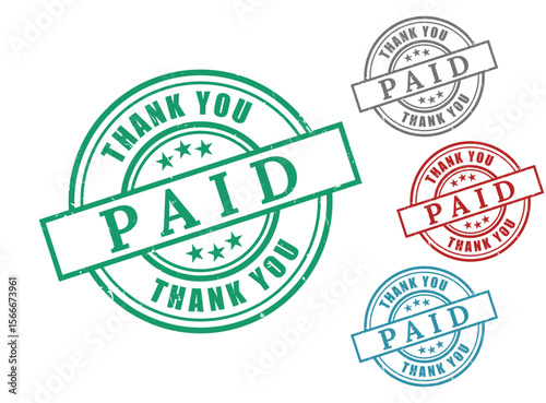 Paid Stamps Green Red Blue Transaction Approved Graphics