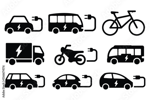 Electric vehicle charging icons vector