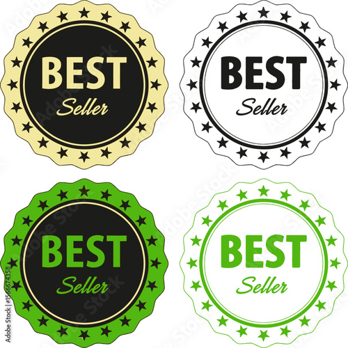 Best seller badges vector set of colorful seals with star frame illustration