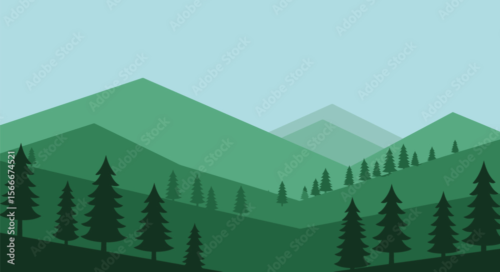 Fototapeta premium Simple Illustration of a Mountainous Forest Landscape