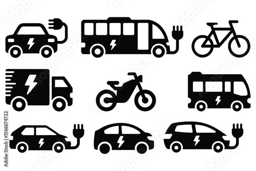Electric vehicles and bicycle icons electric car electric bus
