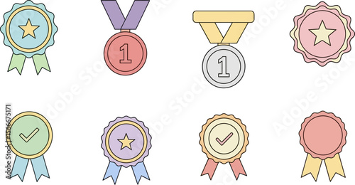 Vector illustration of colorful award medals and ribbons for celebration