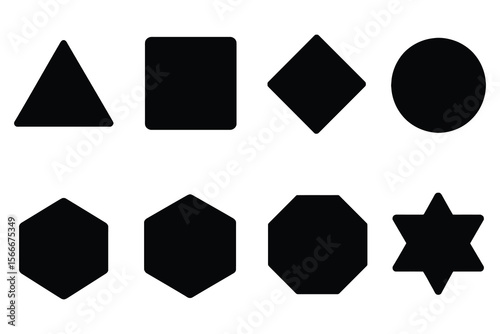 Geometric shapes black icons triangle square circle hexagon octagon star