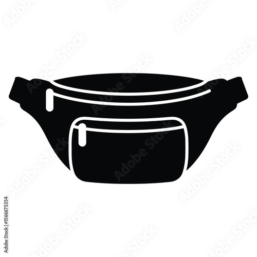 Stylish Black Fanny Pack Icon - Modern Waist Bag & Belt Pouch Silhouette