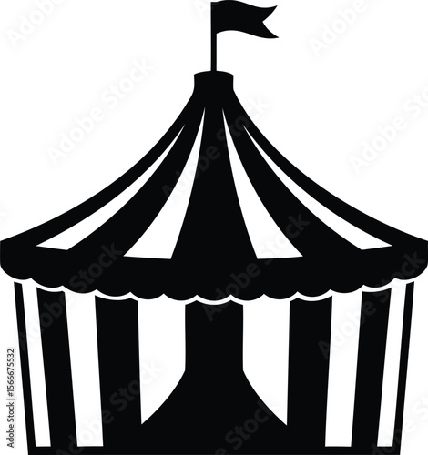 Silhouette of a circus tent with a flag