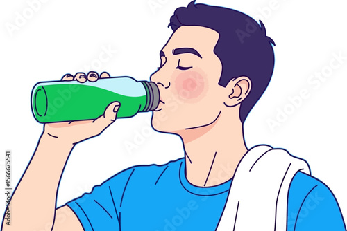 Man drinking green smoothie healthy lifestyle fitness workout illustration