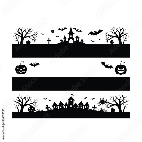 Scary silhouettes on halloween dividers or borders