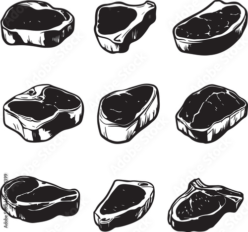 Collection of steak clean simple vector silhouette black vector illustration