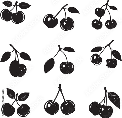 Collection of Cherry varieties clean simple vector silhouette black vector illustration