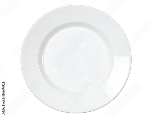 A pristine, glossy white dinner plate is perfectly centered, ready for culinary presentation.