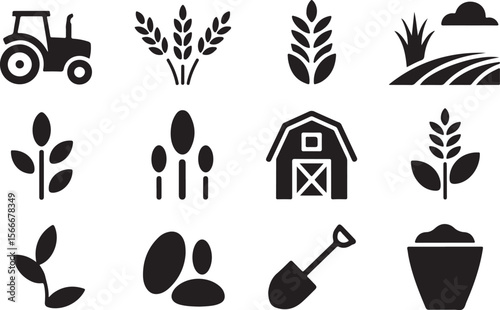 Agriculture Line Icons Set | Harvest, Seed, Soil, Farming Tools

