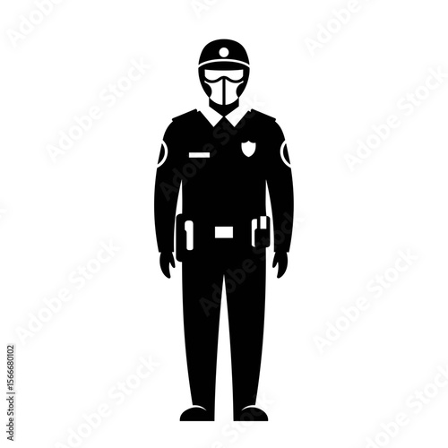Black silhouette of a police officer standing in uniform  