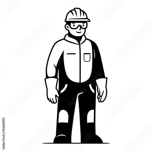 Construction worker standing with safety gear and helmet  